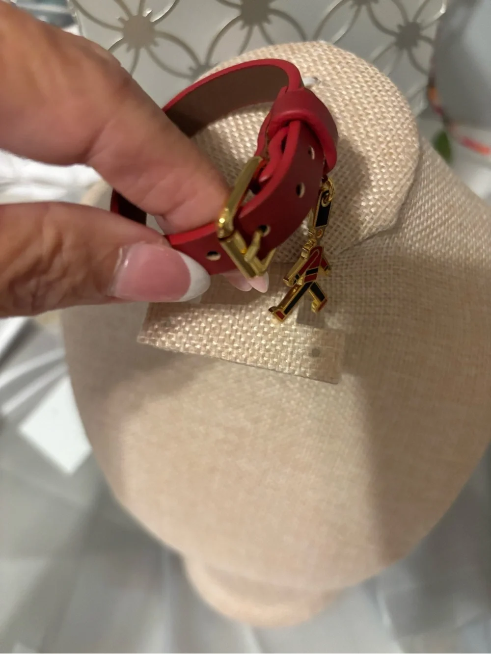 Red Leather Charm Bracelet with Gold Soldier Charm